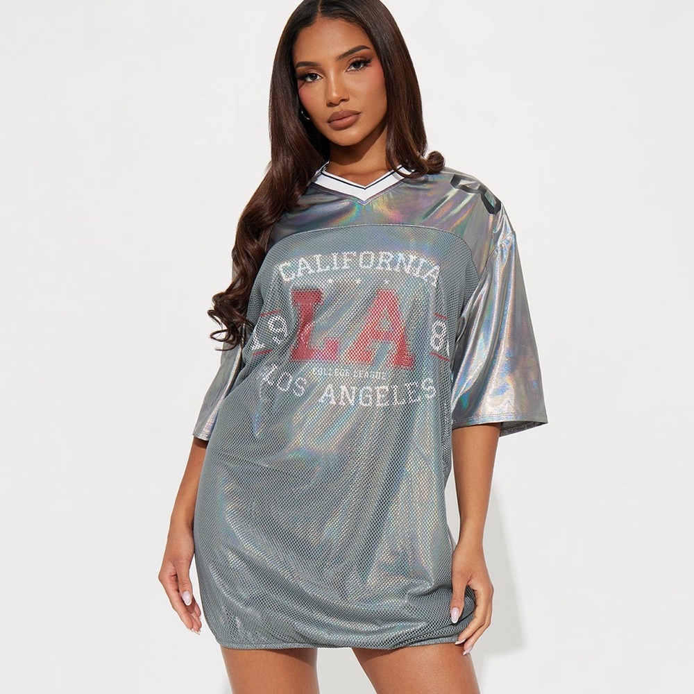 Fashion Nova Holographic Silver Mini Dress